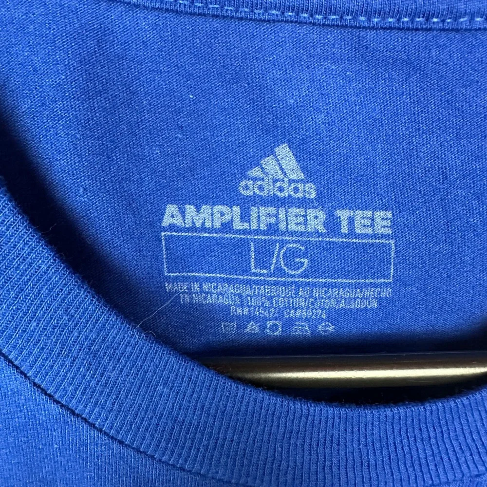 NWT Adidas Amplifier Tee Mens Large Blue BOS Logo T-Shirt ED9610 Sportswear